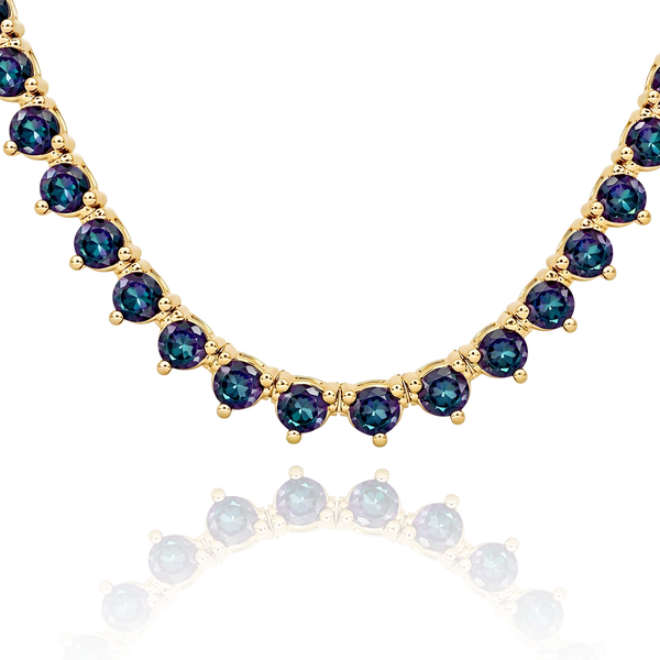Tennis Necklace with Alexandrite Stones (June Birthstones) in 14K Gold (1.75 mm - 4.0 mm)