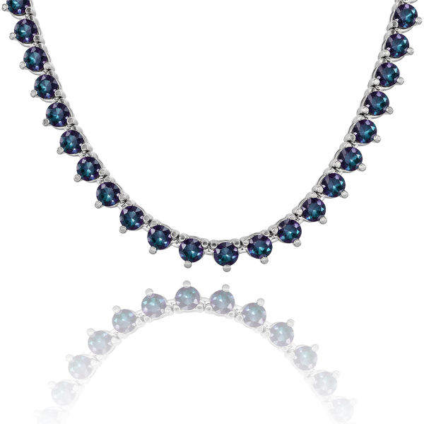 Tennis Necklace with Alexandrite Stones (June Birthstones) in 18K Gold (1.75 mm - 4.0 mm)
