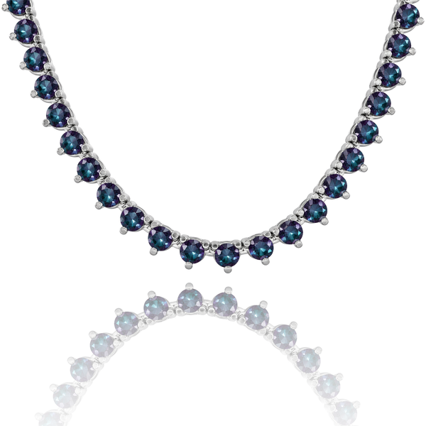 Tennis Necklace with Alexandrite Stones (June Birthstones) in 14K Gold (1.75 mm - 4.0 mm)