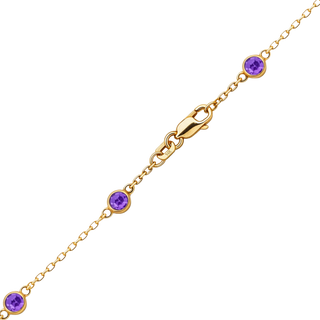 Finished Diamond by the Yard Cable Chain Anklet in 14K Yellow Gold with Amethyst Stones