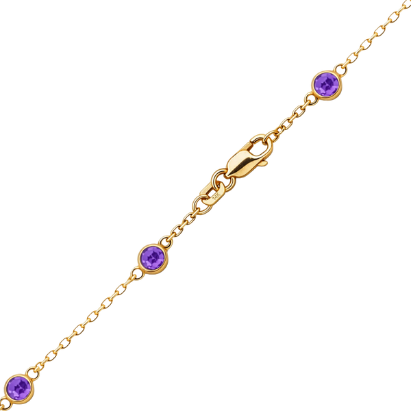 Finished Diamond by the Yard Cable Chain Anklet in 14K Yellow Gold with Amethyst Stones