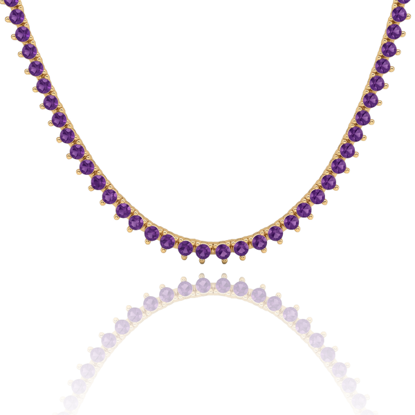 Tennis Necklace with Amethyst Stones (February Birthstones) in 18K Gold (1.75 mm - 4.0 mm)