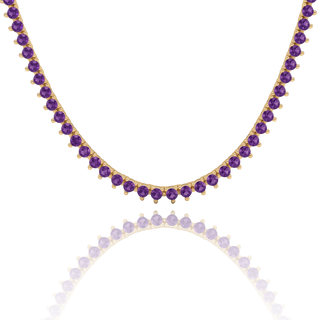 Tennis Necklace with Amethyst Stones (February Birthstones) in 14K Gold (1.75 mm - 4.0 mm)