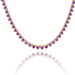Tennis Necklace with Amethyst Stones (February Birthstones) in 14K Gold (1.75 mm - 4.0 mm)