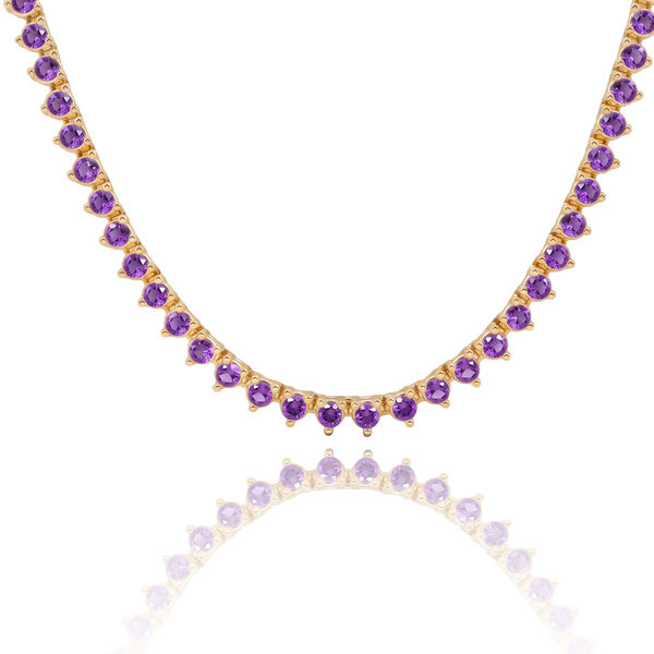 Tennis Necklace with Amethyst Stones (February Birthstones) in 14K Gold (1.75 mm - 4.0 mm)