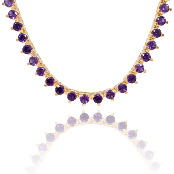 Tennis Necklace with Amethyst Stones (February Birthstones) in 14K Gold (1.75 mm - 4.0 mm)
