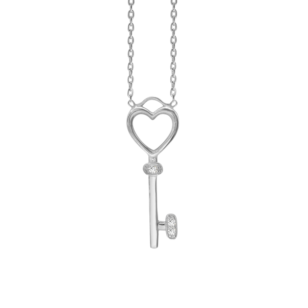 Heart Key Necklace in Sterling Silver (25 x 9 mm)