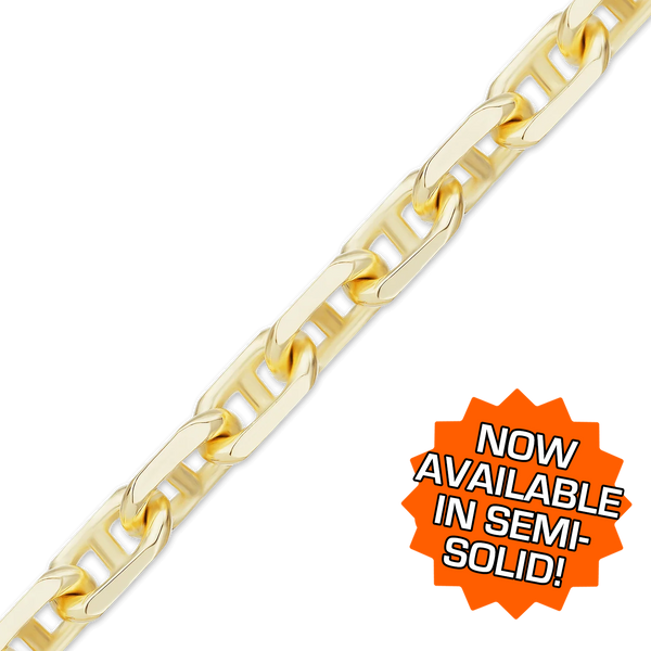 Bulk / Spooled Semi-Solid Anchor Chain in 14K Yellow Gold (2.00 mm - 4.60 mm)