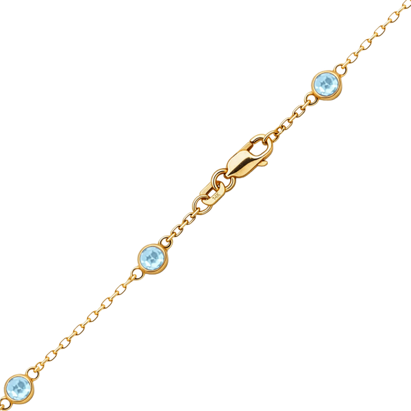 Finished Diamond by the Yard Cable Chain Necklace in 14K Yellow Gold with Aquamarine Stones