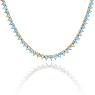 Tennis Necklace with Aquamarine Stones (March Birthstones) in 14K Gold (1.75 mm - 4.0 mm)