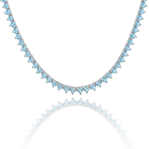 Tennis Necklace with Aquamarine Stones (March Birthstones) in 18K Gold (1.75 mm - 4.0 mm)