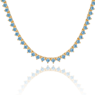 Tennis Necklace with Aquamarine Stones (March Birthstones) in 14K Gold (1.75 mm - 4.0 mm)