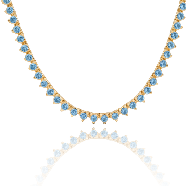 Tennis Necklace with Aquamarine Stones (March Birthstones) in 14K Gold (1.75 mm - 4.0 mm)
