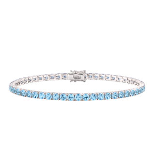 Tennis Bracelet with Aquamarine Colored CZ in Sterling Silver (2 mm - 4 mm)
