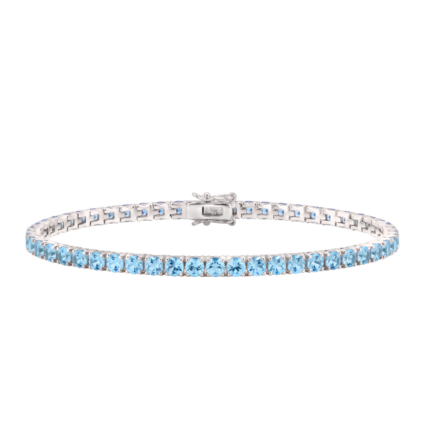 Tennis Bracelet with Aquamarine Colored CZ in Sterling Silver (2 mm - 4 mm)