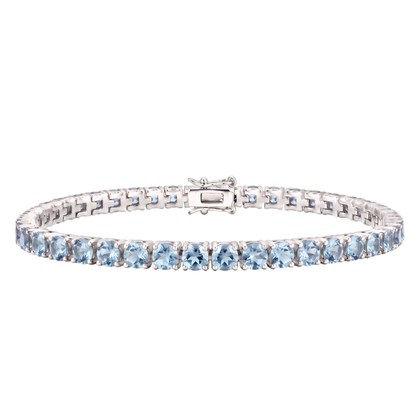Tennis Bracelet with Aquamarine Colored CZ in Sterling Silver (2 mm - 4 mm)