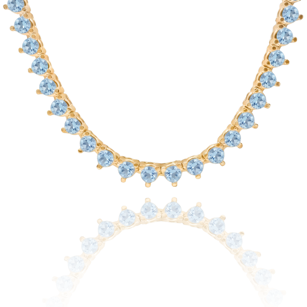Tennis Necklace with Aquamarine Stones (March Birthstones) in 14K Gold (1.75 mm - 4.0 mm)