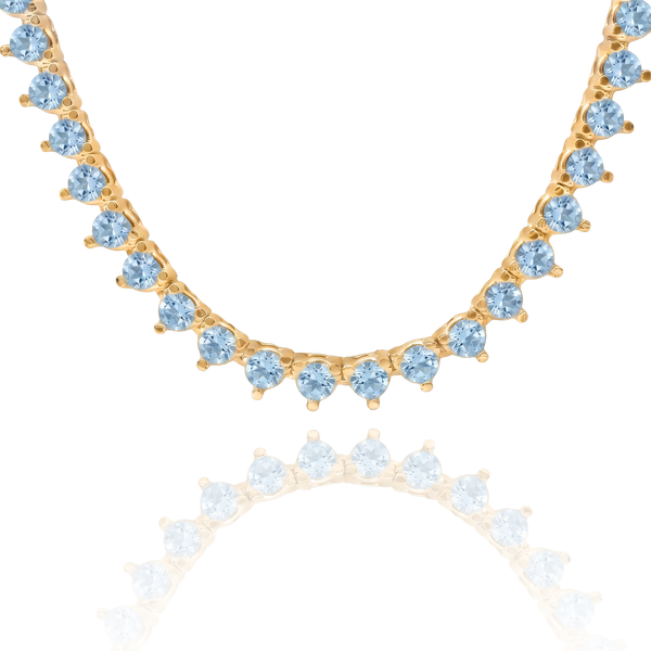 Tennis Necklace with Aquamarine Stones (March Birthstones) in 18K Gold (1.75 mm - 4.0 mm)