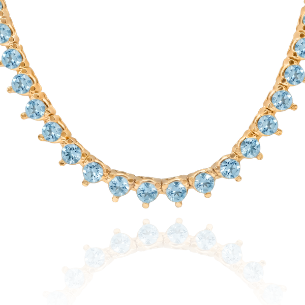 Tennis Necklace with Aquamarine Stones (March Birthstones) in 18K Gold (1.75 mm - 4.0 mm)