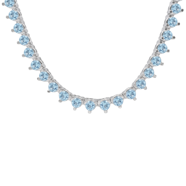 Tennis Necklace with Aquamarine Stones (March Birthstones) in 14K Gold (1.75 mm - 4.0 mm)