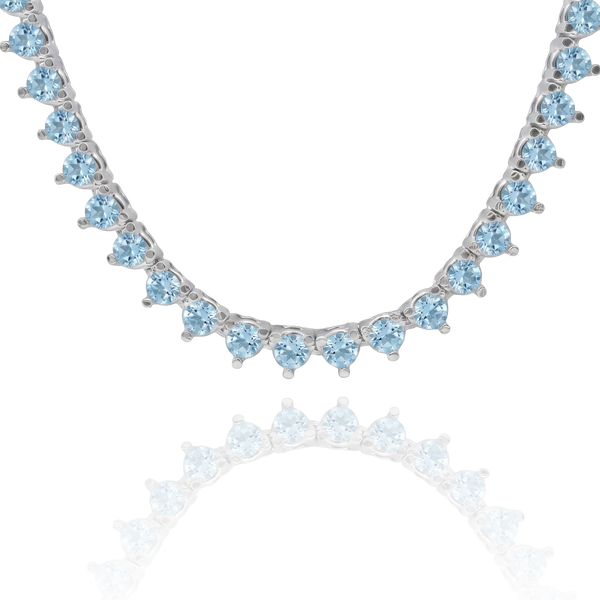 Tennis Necklace with Aquamarine Stones (March Birthstones) in 18K Gold (1.75 mm - 4.0 mm)