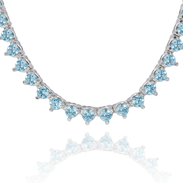 Tennis Necklace with Aquamarine Stones (March Birthstones) in 14K Gold (1.75 mm - 4.0 mm)