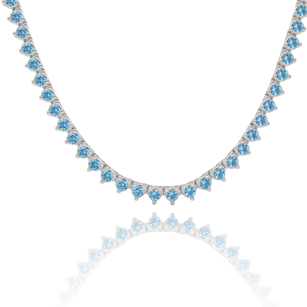 Tennis Necklace with Aquamarine Stones (March Birthstones) in 14K Gold (1.75 mm - 4.0 mm)