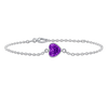 Diamond or Gemstone Heart Bezel Charm in 14K White Diamond Cut Cable Bracelet
