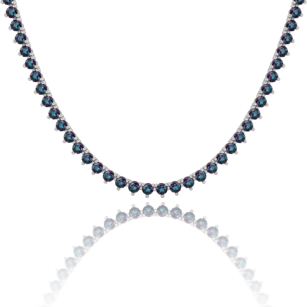 Tennis Necklace with Alexandrite Stones (June Birthstones) in 14K Gold (1.75 mm - 4.0 mm)