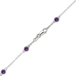 Finished Diamond by the Yard Cable Chain Necklace in 14K White Gold with Amethyst Stones