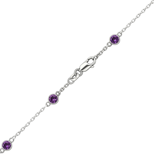 Finished Diamond by the Yard Cable Chain Necklace in 14K White Gold with Amethyst Stones