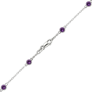 Finished Diamond by the Yard Cable Chain Anklet in 14K White Gold with Amethyst Stones