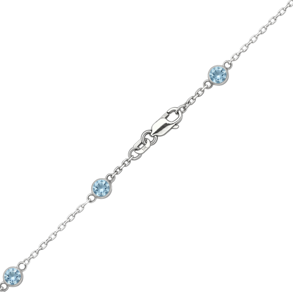 Finished Diamond by the Yard Cable Chain Necklace in 14K White Gold with Aquamarine Stones