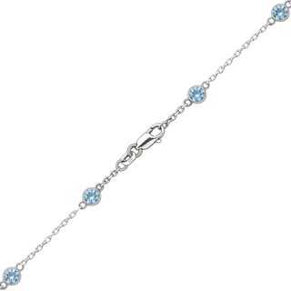 Finished Diamond by the Yard Cable Chain Bracelet in 14K White Gold with Aquamarine Stones