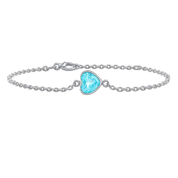 Diamond or Gemstone Heart Bezel Charm in 14K White Round Cable Bracelet