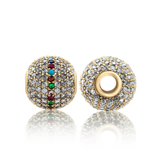 ITI NYC Fancy Beads with Multi Colored CZ in Sterling Silver 18K Yellow Gold Finish (10.6 x 10.6 mm)
