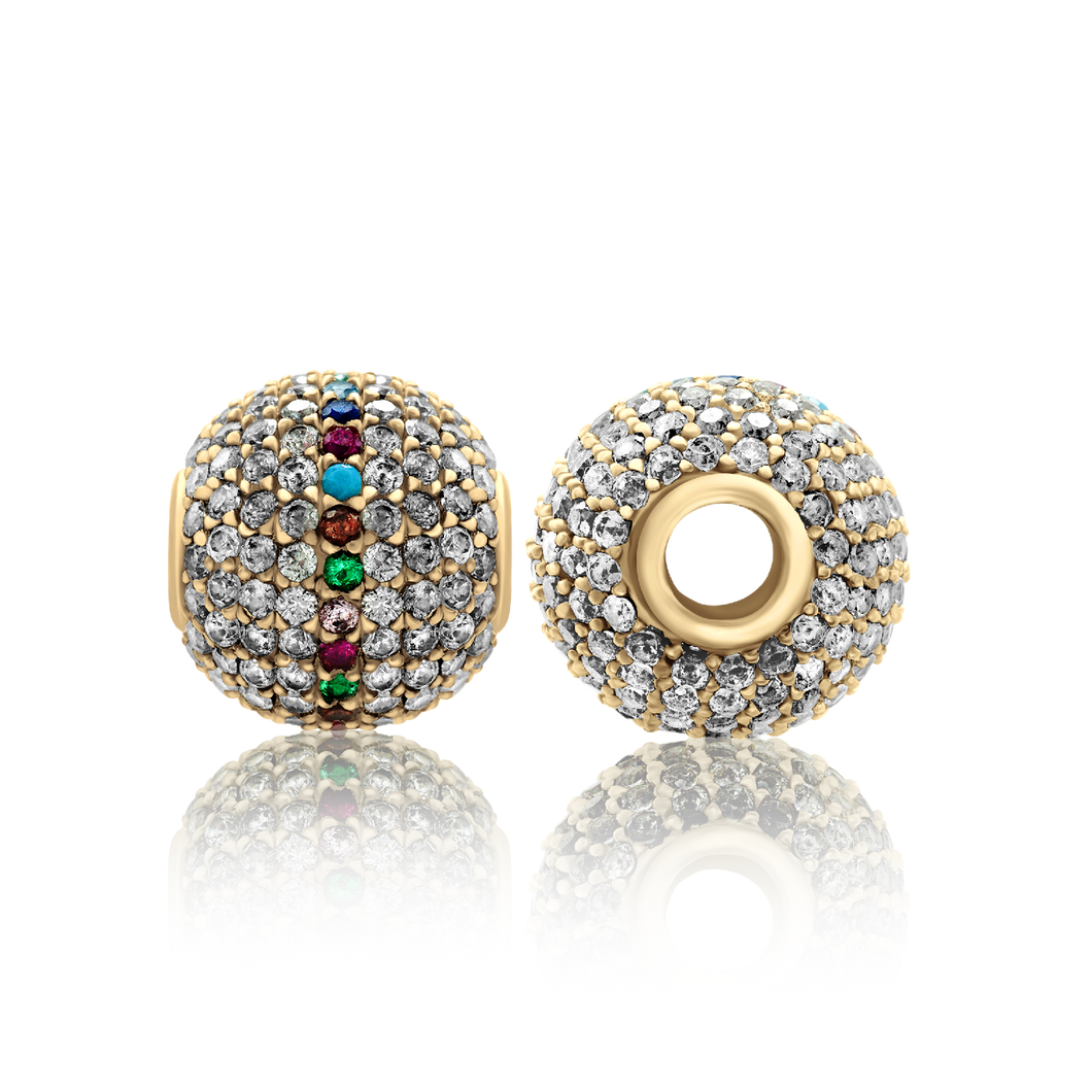 ITI NYC Fancy Beads with Multi Colored CZ in Sterling Silver 18K Yellow Gold Finish (10.6 x 10.6 mm)