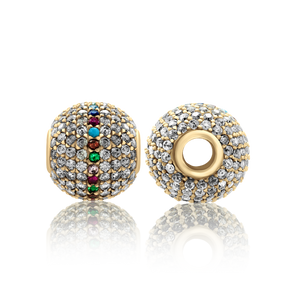 ITI NYC Fancy Beads with Multi Colored CZ in Sterling Silver 18K Yellow Gold Finish (10.6 x 10.6 mm)