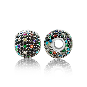 ITI NYC Fancy Beads with Multi Colored CZ in Sterling Silver (10.5 x 9.9 mm)