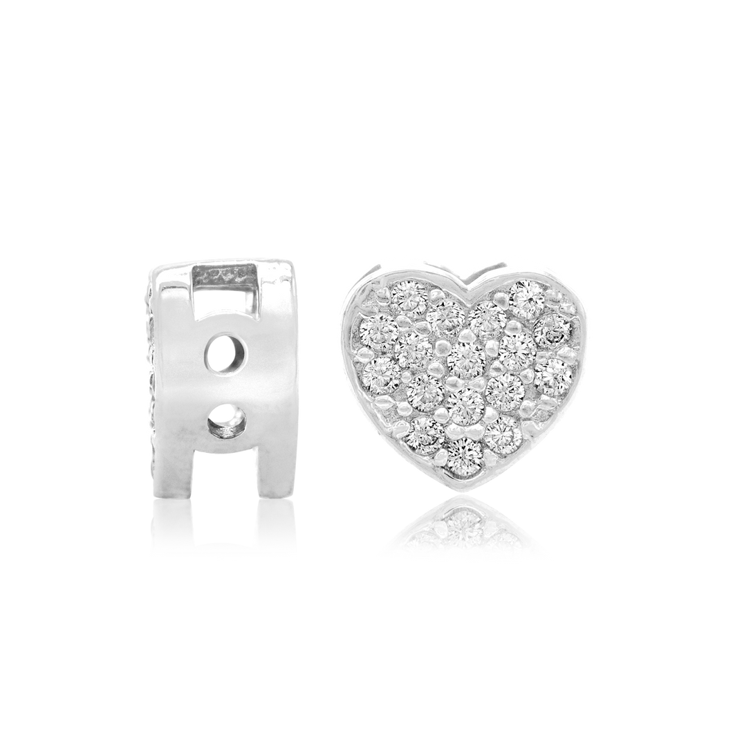 ITI NYC Fancy Heart Shaped Beads with CZ in Sterling Silver (6.4 x 8.0 mm)