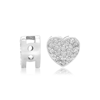 ITI NYC Fancy Heart Shaped Beads with CZ in Sterling Silver (6.4 x 8.0 mm)