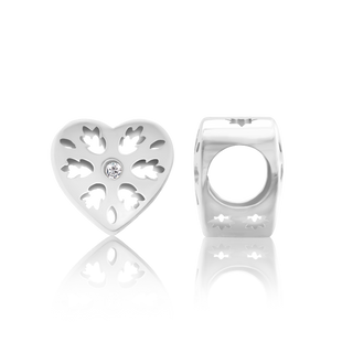 ITI NYC Fancy Heart Shaped Beads with CZ in Sterling Silver (8.2 x 8.2 mm)