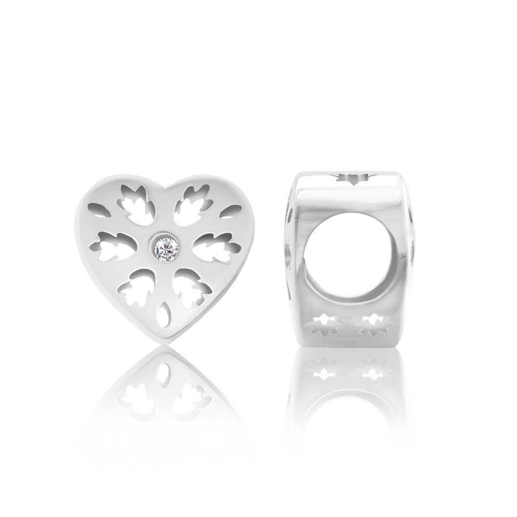 ITI NYC Fancy Heart Shaped Beads with CZ in Sterling Silver (8.2 x 8.2 mm)