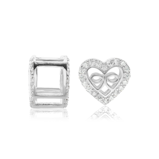 ITI NYC Fancy Heart Shaped Beads with CZ in Sterling Silver (8.0 x 9.2 mm)
