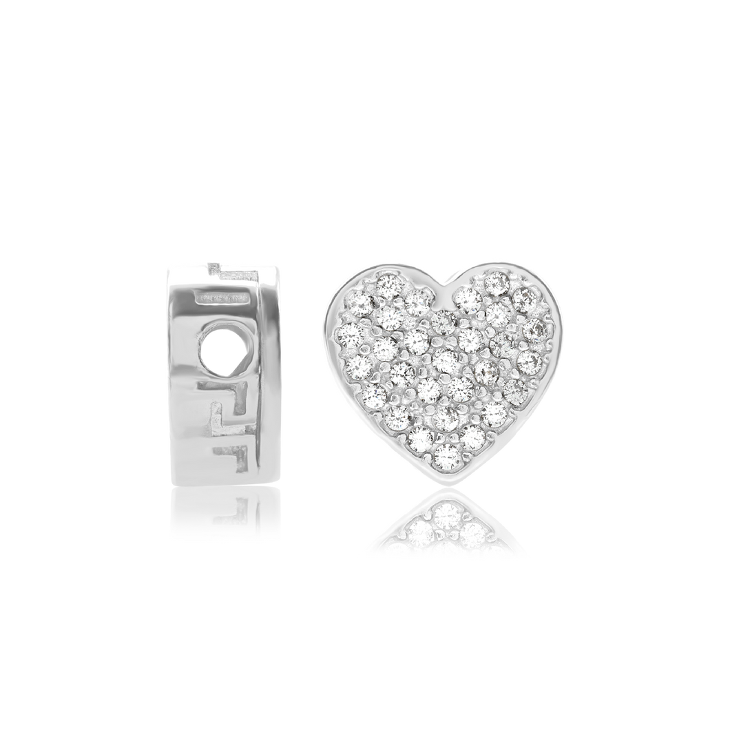 ITI NYC Fancy Heart Shaped Beads with CZ in Sterling Silver (8.0 x 9.4 mm)