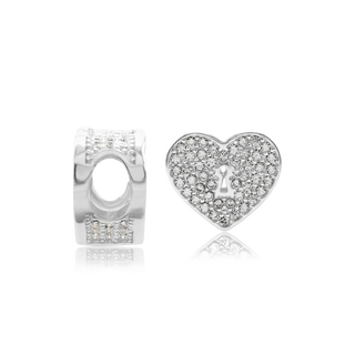 ITI NYC Fancy Heart Shaped Beads with CZ in Sterling Silver (9.9 x 11.1 mm)