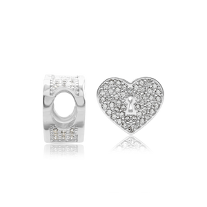 ITI NYC Fancy Heart Shaped Beads with CZ in Sterling Silver (9.9 x 11.1 mm)