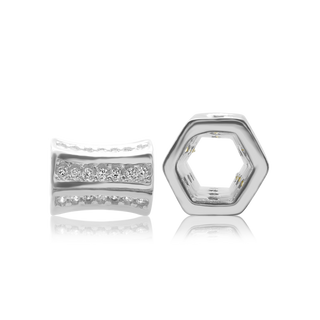 ITI NYC Fancy Tubular Beads with CZ in Sterling Silver (5.6 x 9.0 mm)