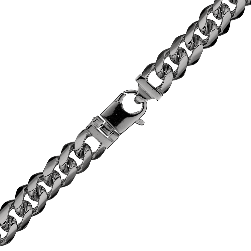 Bowery Cuban Curb Necklace in Sterling Silver Black Ruthenium Finish