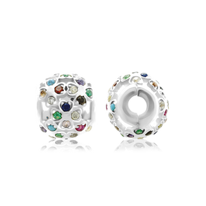 ITI NYC Fancy Beads with Multi Colored CZ in Sterling Silver (10.0 x 8.3 mm)